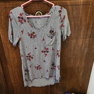 Chic Floral V-Neck Gray Women's Top